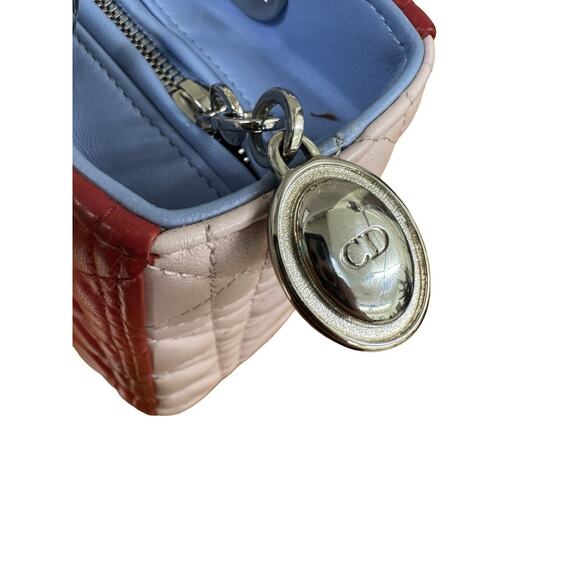 Authentic Dior Mini Lady Dior Tricolour Red / Pink / Blue Lambskin Cannage Bag - Picture 7 of 12